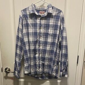 Wrangler Navy and White Plaid Casual Shirt